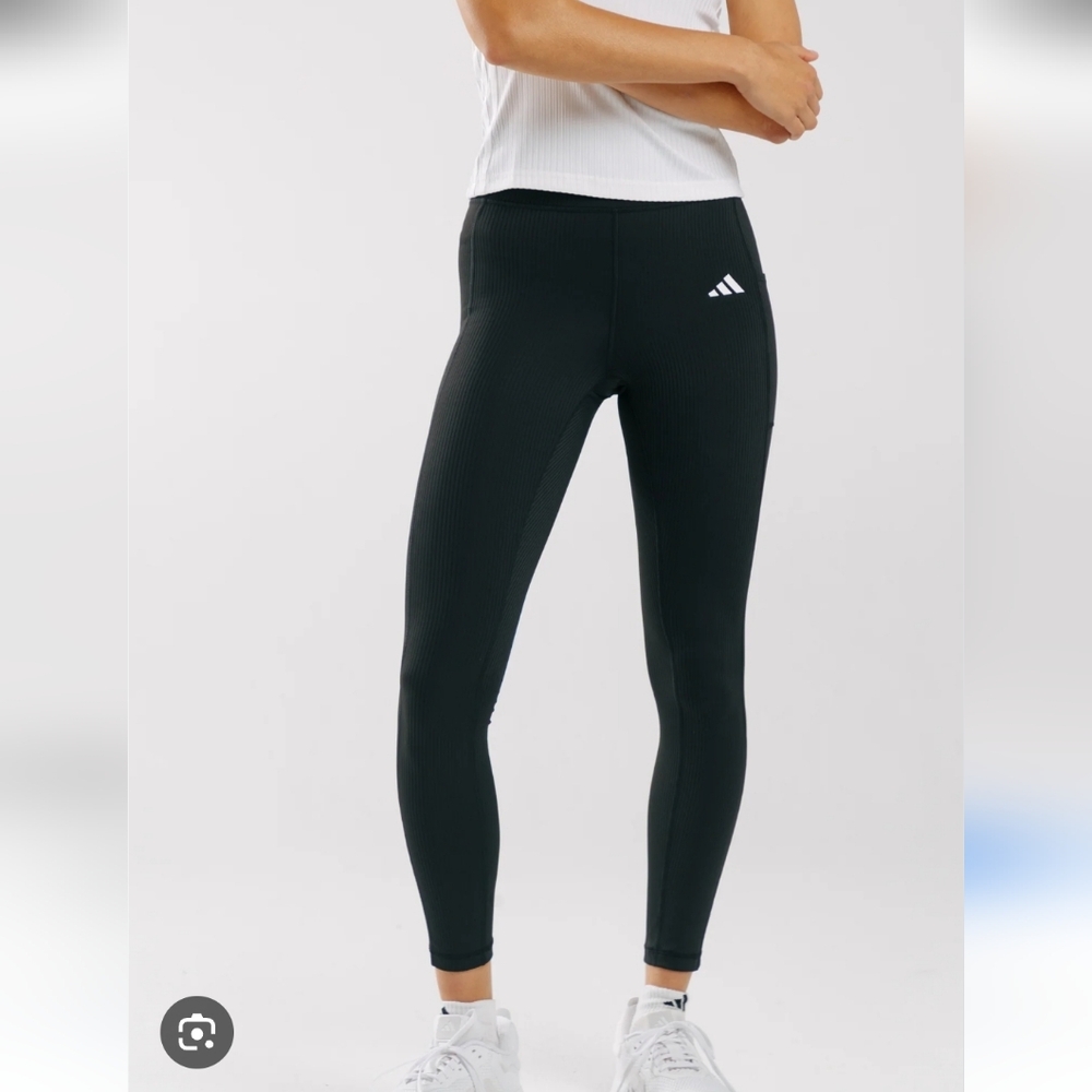 Adidas Black Ribbed High-Waist Performance Leggings